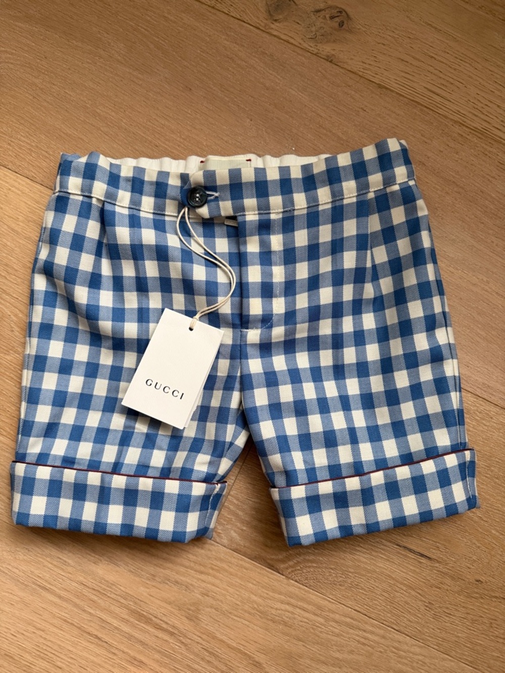 Gucci Blue and White Gingham Kids Shorts